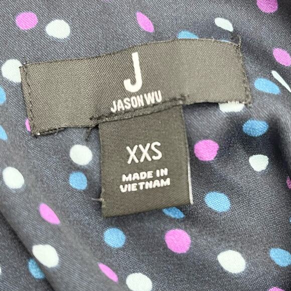 J Jason Wu Womens XXS Polka Dot Blouse Top V-Neck Blue Purple Career Classic - Picture 8 of 10